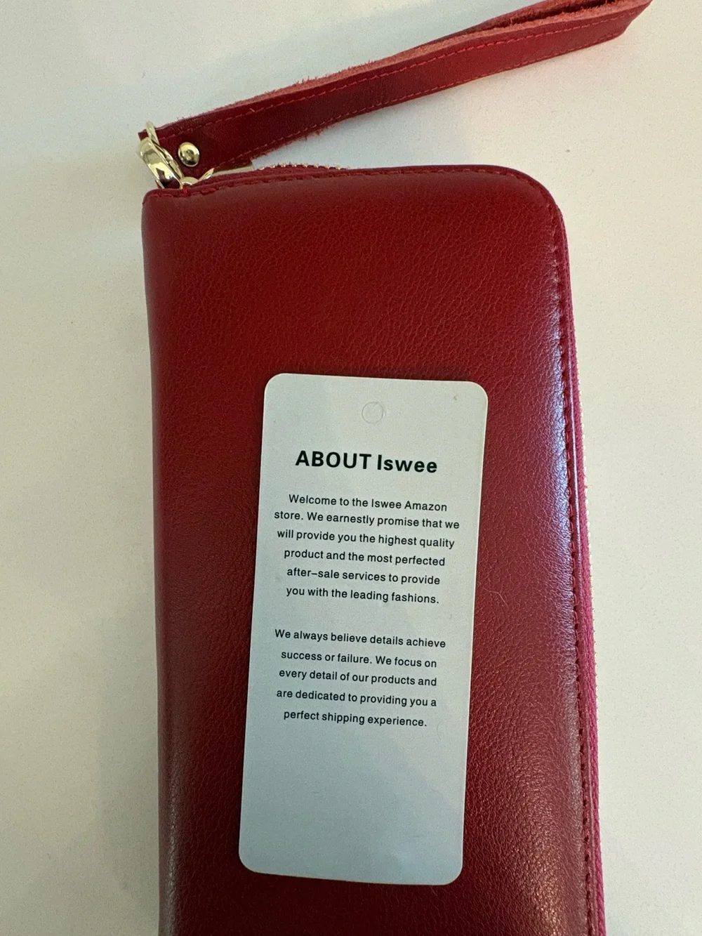Iswee Red Genuine Leather Zip-Around Long Wallet Wristlet Clutch NWT